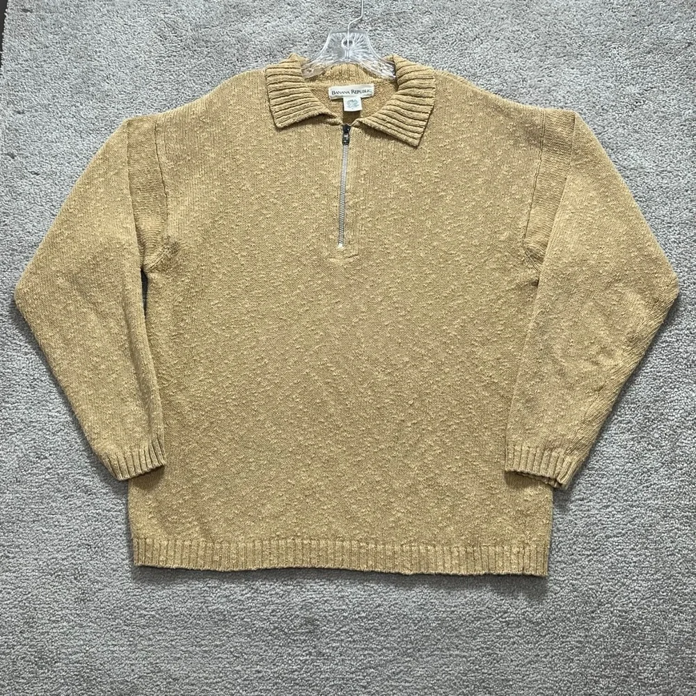 Banana Republic Sweater Men's‎ Large Beige Dad 1/4 Zip Long Sleeves Pullover